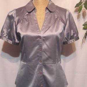 NWOT Gray silky blouse 10  M  short Sleeves